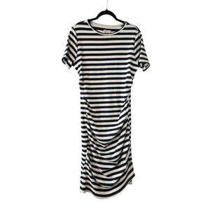Ampersand Avenue Womens XXL Dress Navy White Striped Stretch Long Ruching